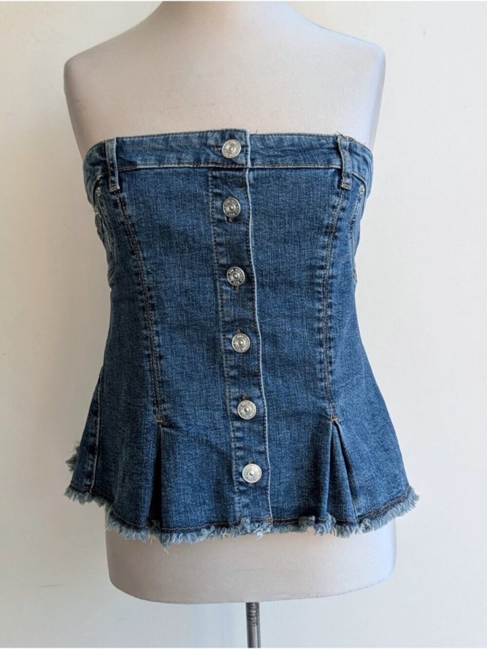 Urban Outfitters BDG  Denim Strapless Button-Front Bustier Top - Blue